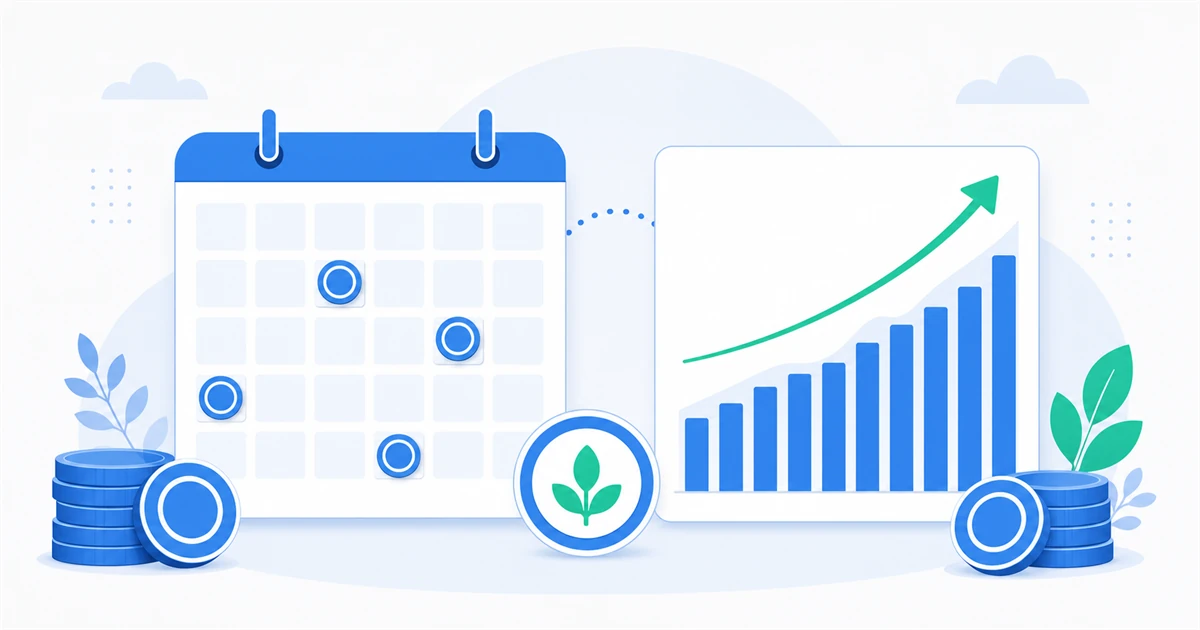 Illustration of a Trading 212 dividend income calendar and monthly income growth chart
